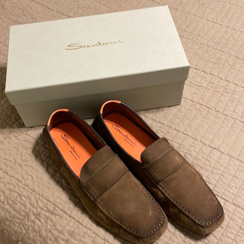 Santoni Men’s brown suede loafers size 12 medium. Made in Italy. Amazing quality